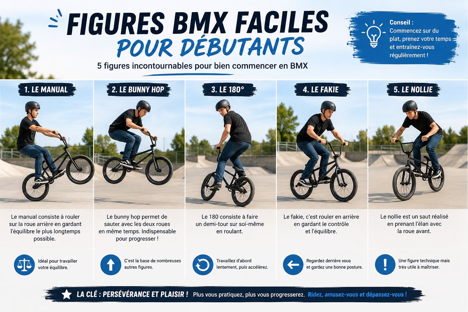 Débutant réalisant une figure facile en bmx freestyle